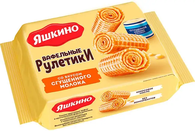 «Яшкино», рулетики вафельные со вкусом сгущённого молока, 160 г